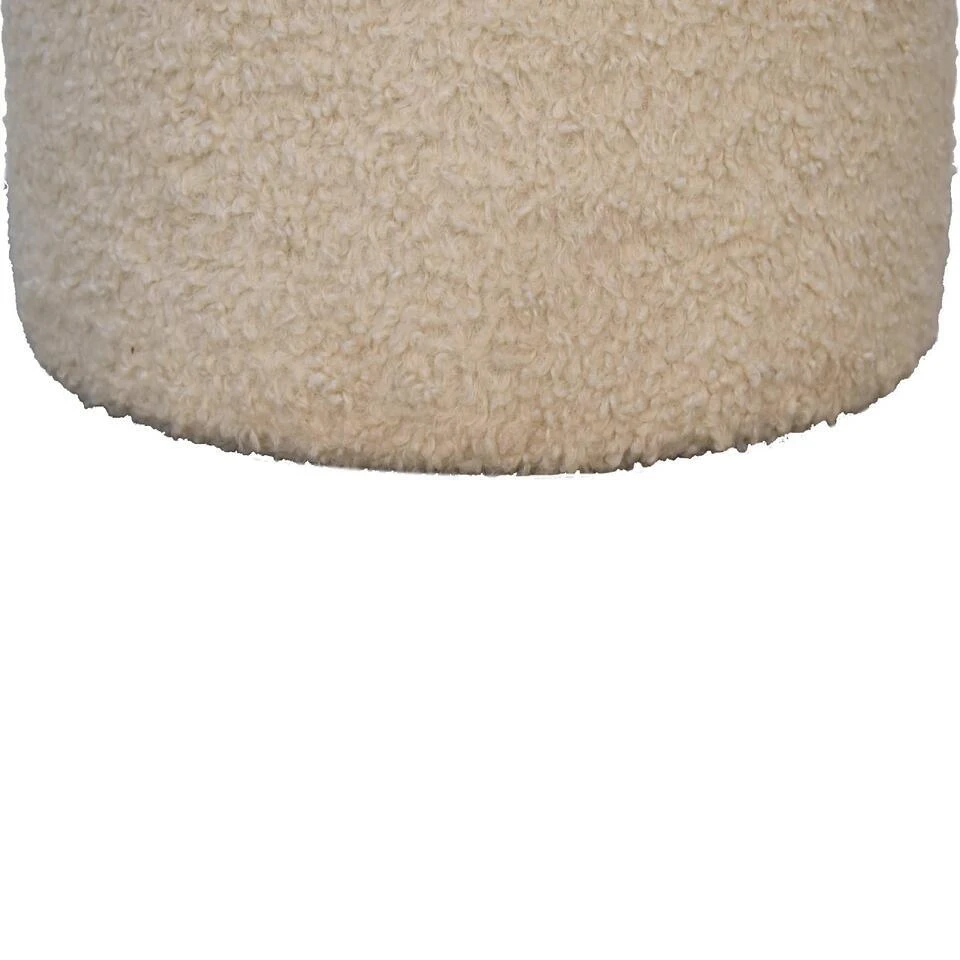 Bekleed Boucle Crème Ronde Poef - Afbeelding 10