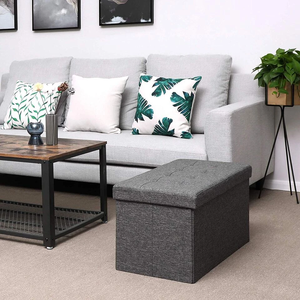 ACAZA Poef - Opvouwbaar - Zonder Poten - Stof - 76 Cm - Donkergrijs - Afbeelding 2