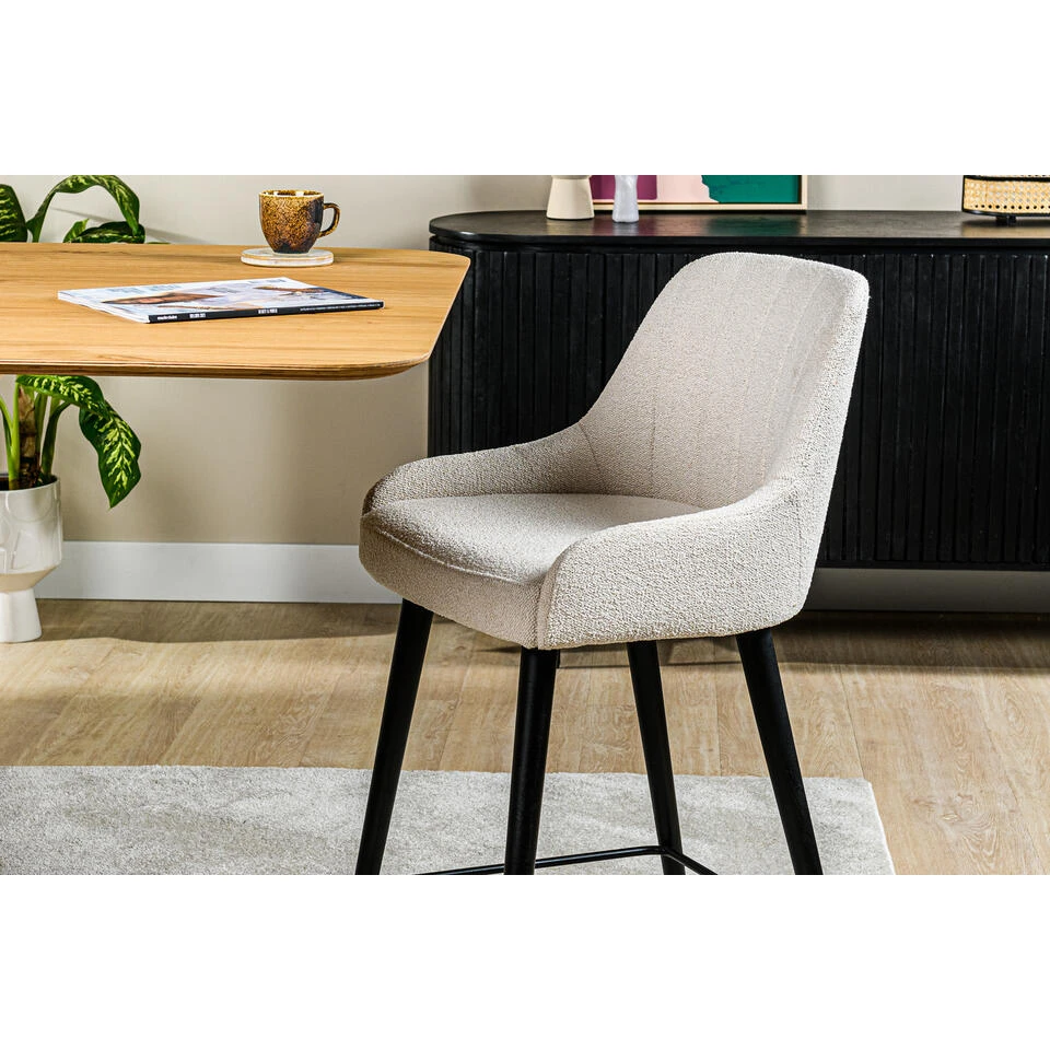 Giga Meubel Barkruk Bouclé Wit - Zithoogte 66cm - Modern - Stoel Timo - Afbeelding 3