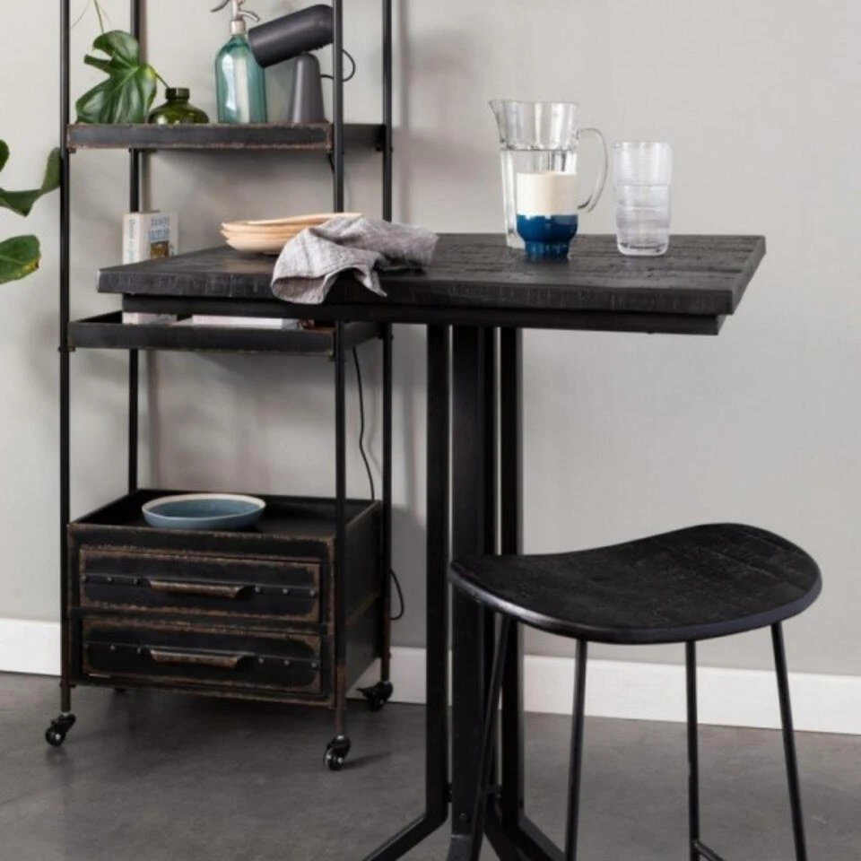 Giga Meubel Barkruk Zwart Teakhout & Metaal - Zithoogte 65cm - Kruk Tangle - Afbeelding 2