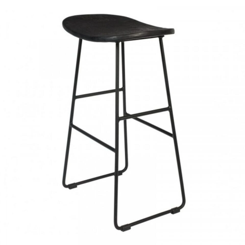 Giga Meubel Barkruk Zwart Teakhout & Metaal - Zithoogte 65cm - Kruk Tangle