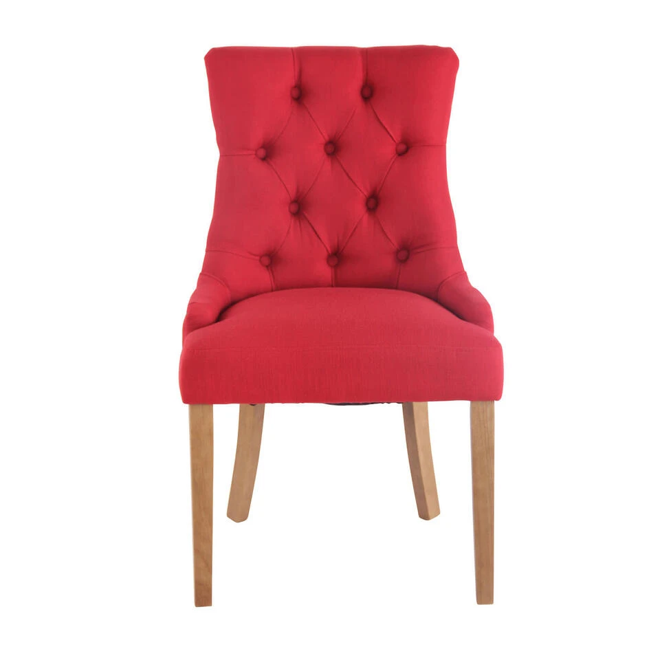 CLP Eetkamerstoel Aberdeen Licht Bruin Frame Stof Rood - Afbeelding 2