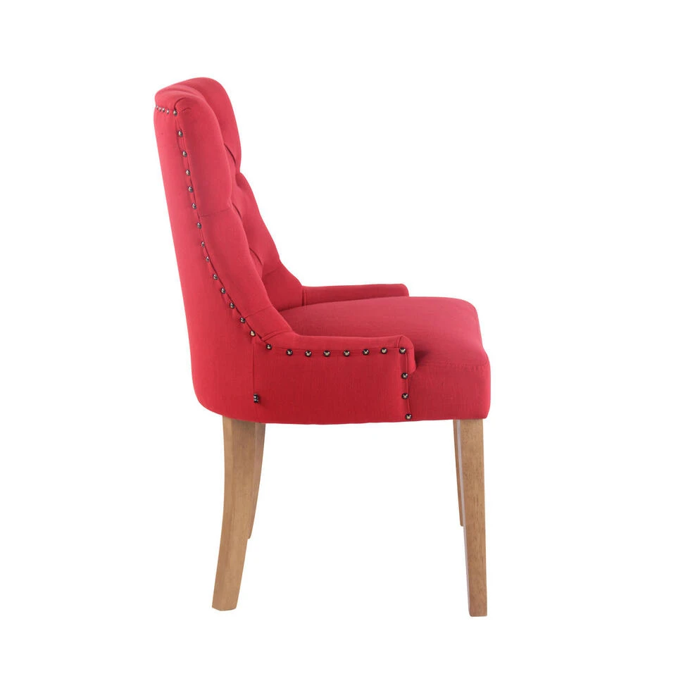 CLP Eetkamerstoel Aberdeen Licht Bruin Frame Stof Rood - Afbeelding 3