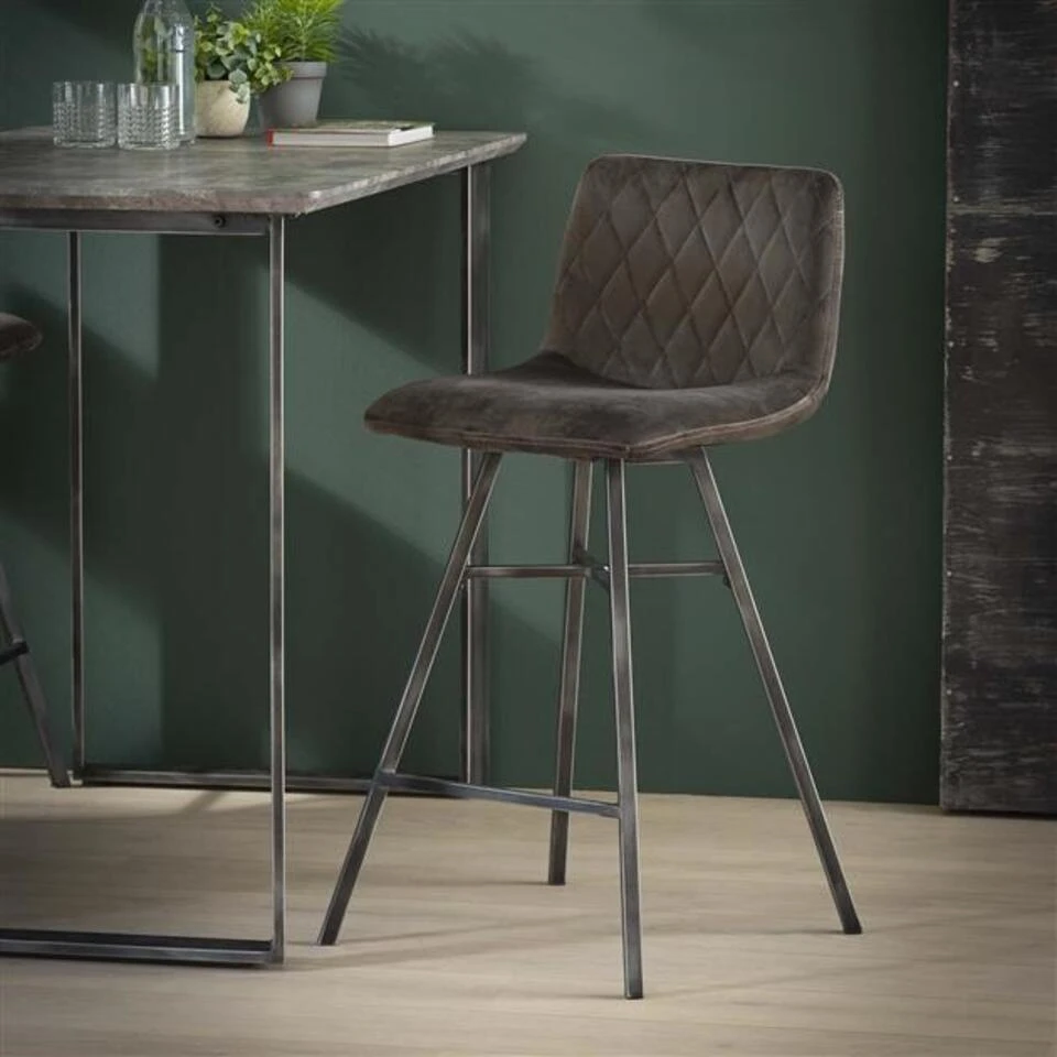 Set Van 4 Barkrukken Dana Vintage Velvet Antraciet Zithoogte 68 Cm Stof - Afbeelding 2