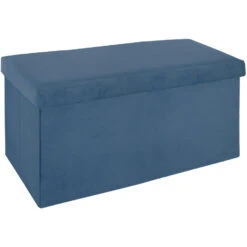 Atmosphera Poef/hocker - Opbergbox - Blauw - PU/MDF - 76 X 38 Cm