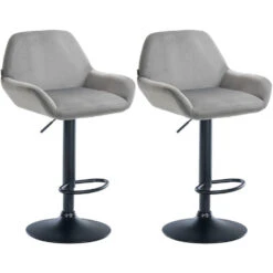 CLP Set Van 2 Barkruk Braga Zwart Frame - Fluweel - Grijs