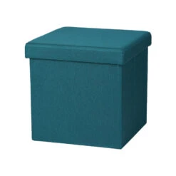 Merkloos Urban Living Poef/hocker/opbergbox - Zeeblauw - Mdf/stof - 38 X 38 Cm