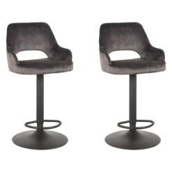 LABEL51 Barkruk Fer - Antraciet - Velours - 47 X 45cm - Set Van 2