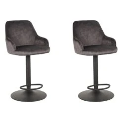 LABEL51 Barkruk Fender - Antraciet - Velours - 42 X 40cm - Set Van 2