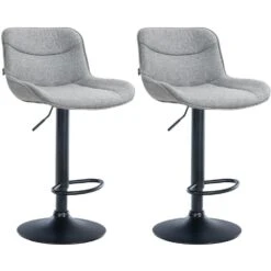 CLP Set Van 2 Barkruk Vonore Zwart Frame - Stof - Grijs