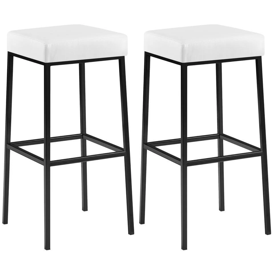 CLP Set Van 2 Barkruk Montreal 85 Zwart Frame - Kunstleer - Wit