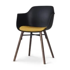Nolon Nena-Liz Eetkamerstoel Zwart - Okergeel Kussen - Walnoot