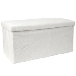 Home Deco Poef - MDF/polyester - Natuurlijk - Wit - 76 X 38 Cm