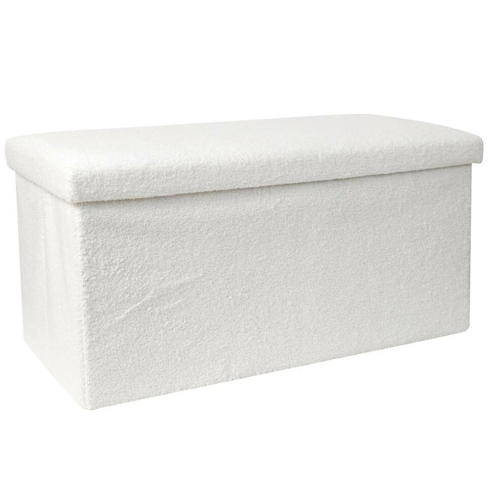 Home Deco Poef - MDF/polyester - Natuurlijk - Wit - 76 X 38 Cm