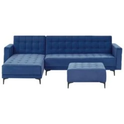 ABERDEEN - Slaapbank Met Ottomaan - Blauw - Rechtszijdig - Fluweel