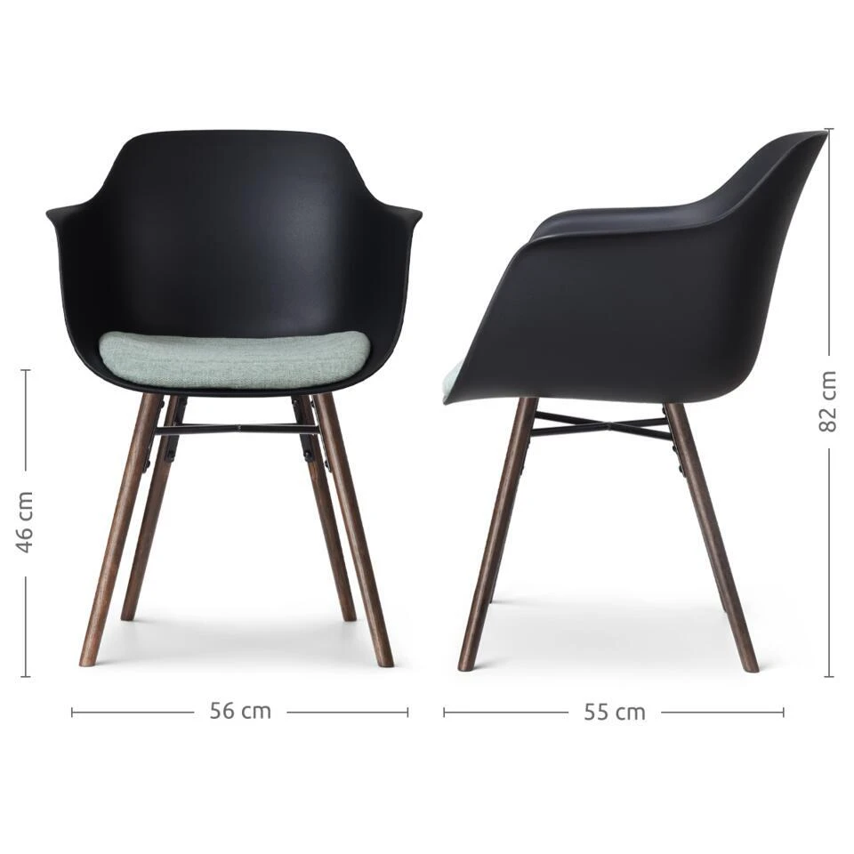 Nolon Nena-Liz Eetkamerstoel Zwart - Zacht Groen Kussen - Walnoot - Afbeelding 4