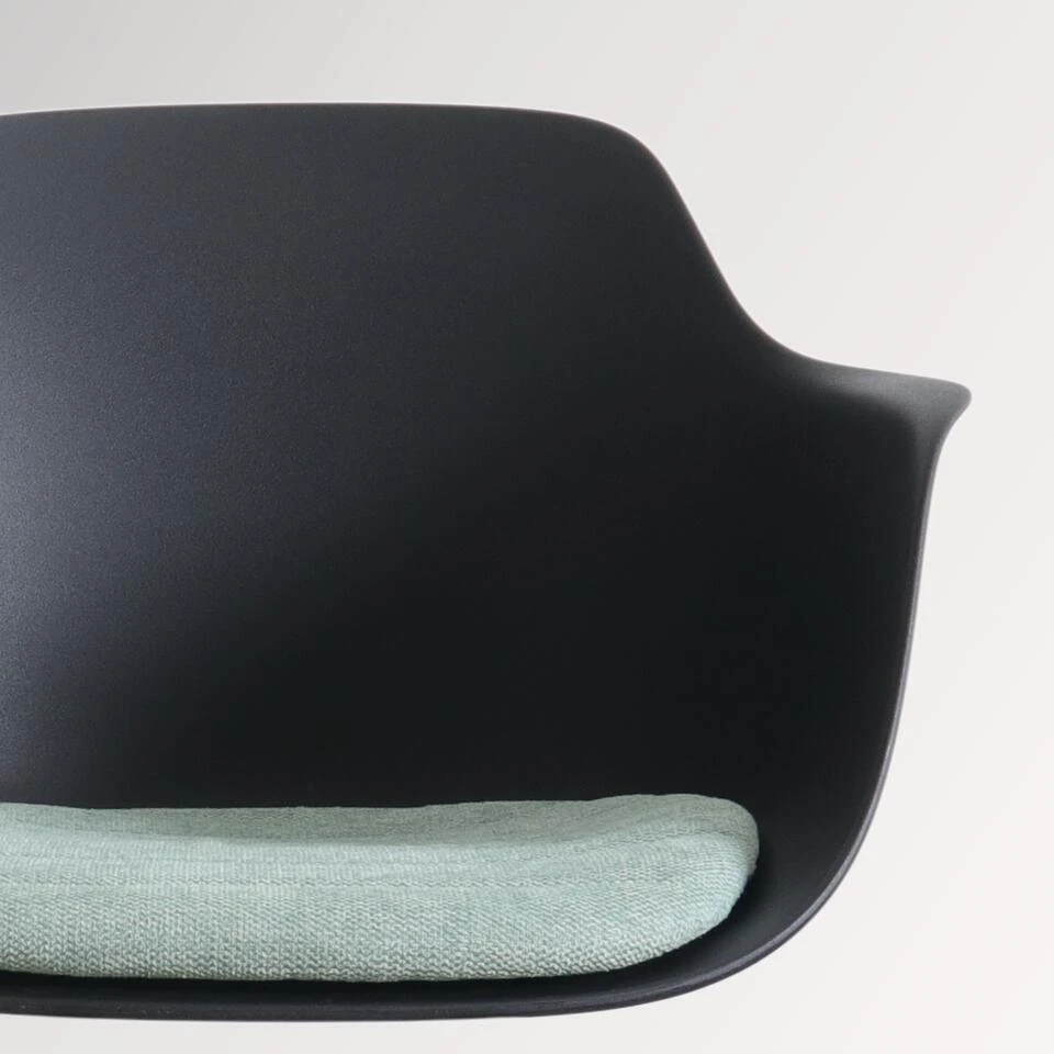 Nolon Nena-Liz Eetkamerstoel Zwart - Zacht Groen Kussen - Walnoot - Afbeelding 3