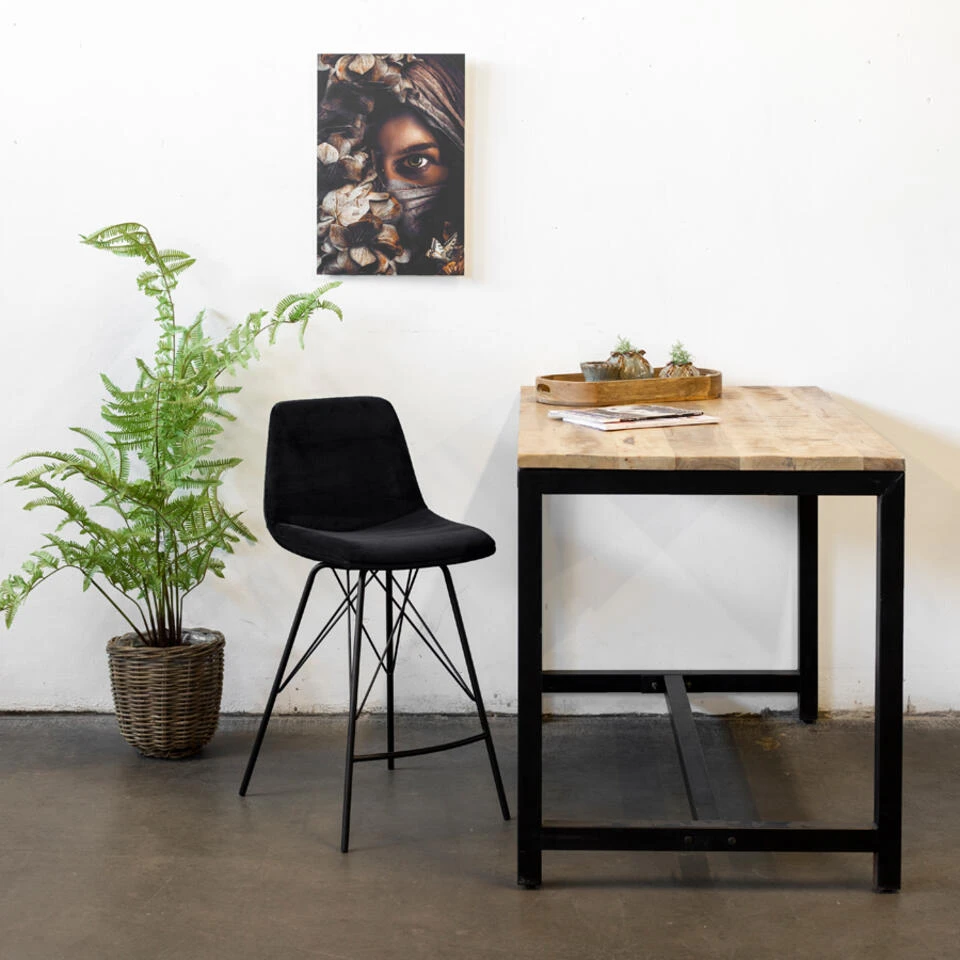 Barstoel Velvet Roze - Metalen Onderstel - Zithoogte 66cm - Barkruk Ivy - Giga - Afbeelding 2