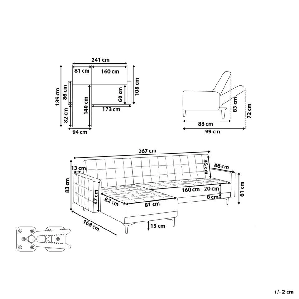 ABERDEEN - Hoekbank - Zwart/Zwart - Rechterzijde - Fluweel - Afbeelding 4