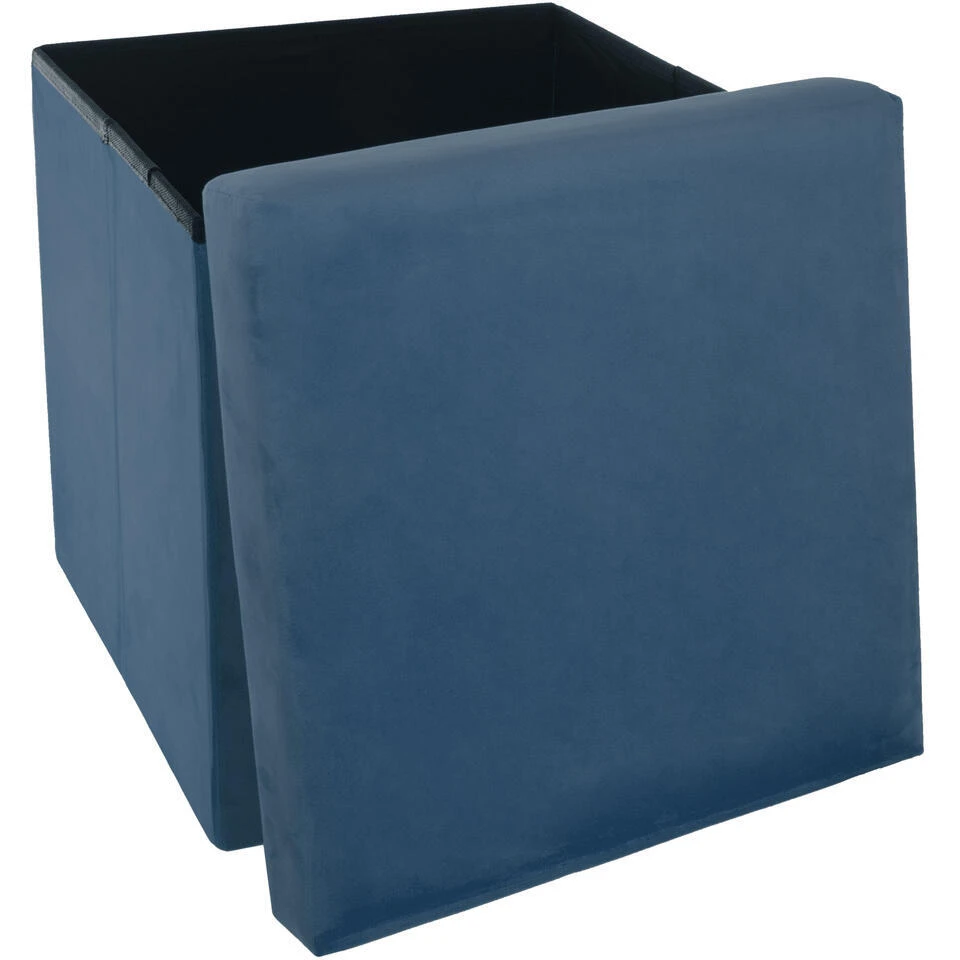 Atmosphera Poef/hocker - Opbergbox - Blauw - PU/MDF - 38 X 38 Cm - Afbeelding 2