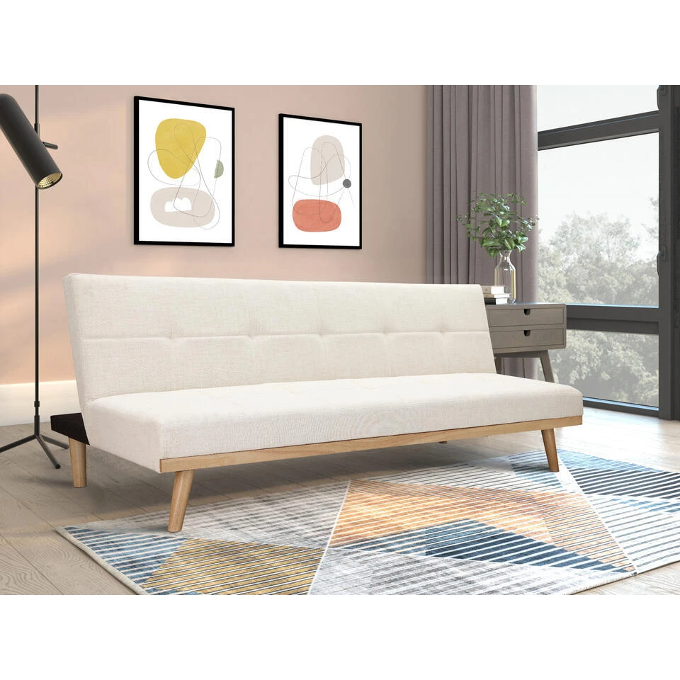 Vicky - 3-zits Slaapbank Met Houten Poten / Crèmekleurige Stof - Afbeelding 3