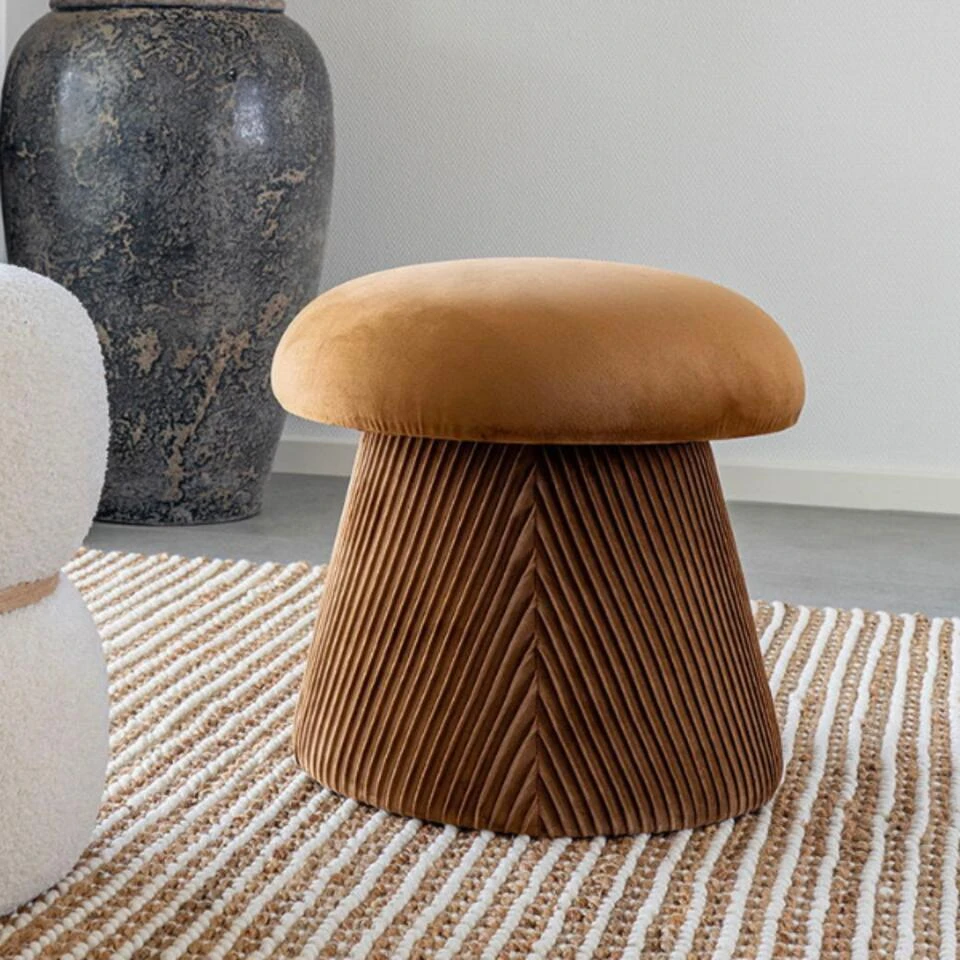 House Nordic Poef Hampton Velvet Oker Ø39x42cm - Afbeelding 3