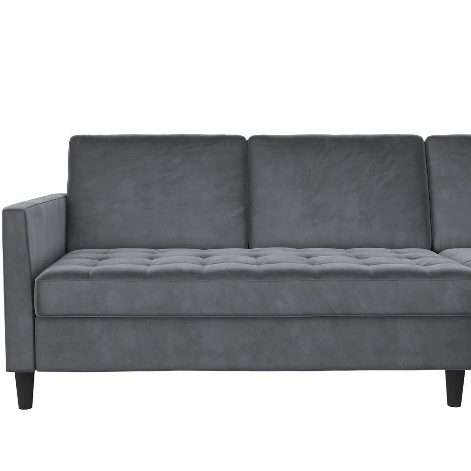 Presley - 3-zits Hoekslaapbank Met Opbergruimte In Antraciet Fluweel - Afbeelding 3