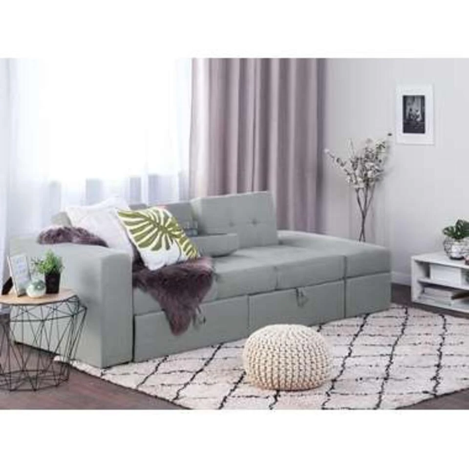 Beliani Driezitsbank - FALSTER Grijs Polyester - Afbeelding 2