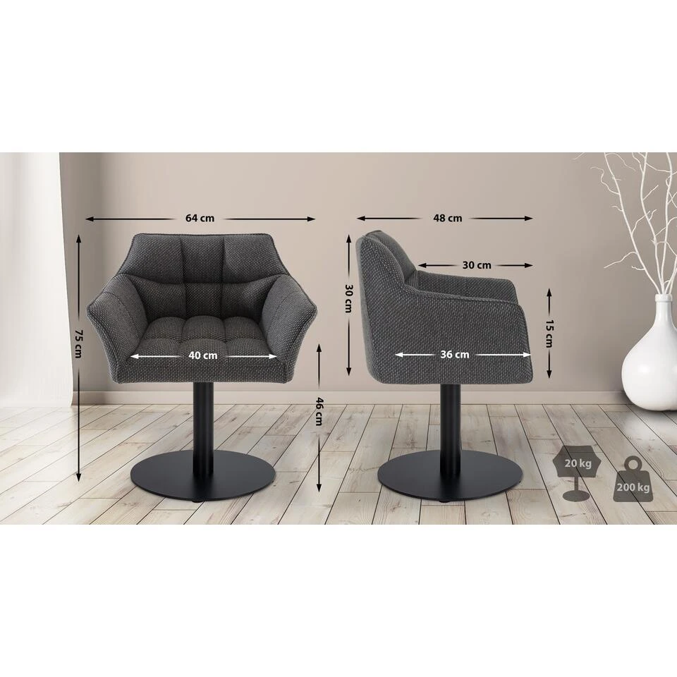 CLP Lounger Damaso Zwart Frame - Stof - Titanium Grijs - Afbeelding 2