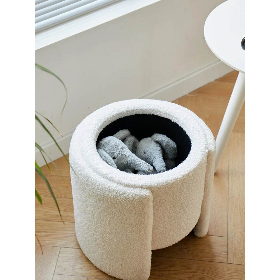 Pouf Met Witte Krullen In Scandinavische Stijl - Afbeelding 6