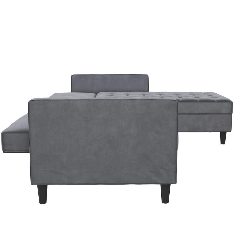 Presley - 3-zits Hoekslaapbank Met Opbergruimte In Antraciet Fluweel - Afbeelding 5