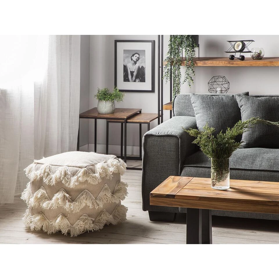 Beliani Poef NASHIK - Beige Katoen, Wol - Afbeelding 4