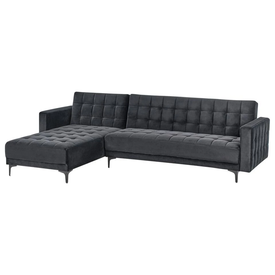 ABERDEEN - Hoekbank - Zwart/Zwart - Rechterzijde - Fluweel - Afbeelding 5