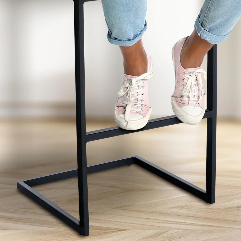 CLP Barkruk Hopewell Zwart Frame - Fluweel - Donkergrijs - Afbeelding 4