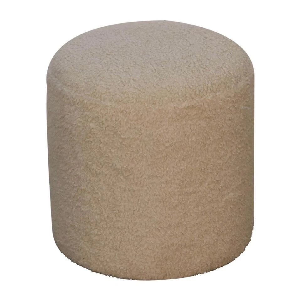 Bekleed Boucle Crème Ronde Poef - Afbeelding 3
