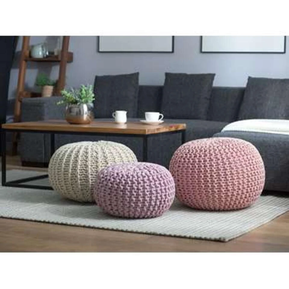 Beliani Poef CONRAD - Roze Katoen - Afbeelding 2