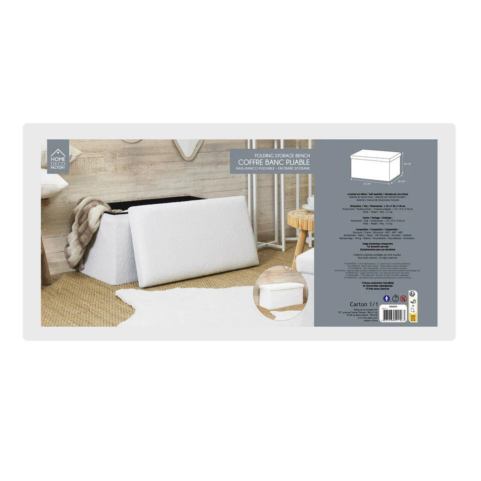 Home Deco Poef - MDF/polyester - Natuurlijk - Wit - 76 X 38 Cm - Afbeelding 6