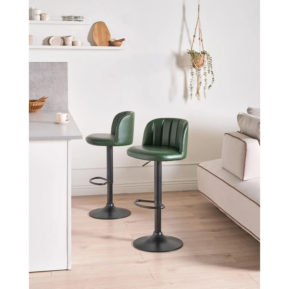 VLORE - Barkruk Set Van 2 - Donkergroen - Kunstleer - Afbeelding 2