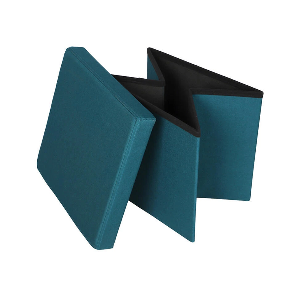 Merkloos Urban Living Poef/hocker/opbergbox - Zeeblauw - Mdf/stof - 38 X 38 Cm - Afbeelding 3