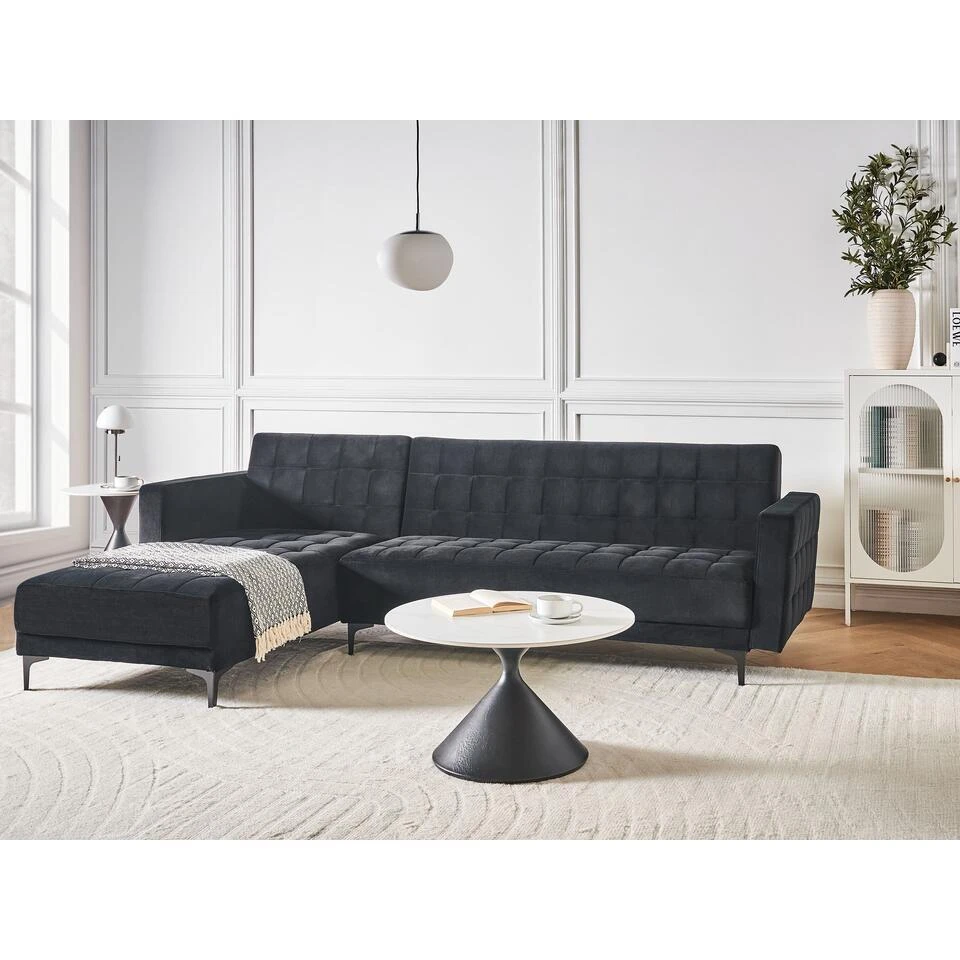 ABERDEEN - Hoekbank - Zwart/Zwart - Rechterzijde - Fluweel - Afbeelding 2