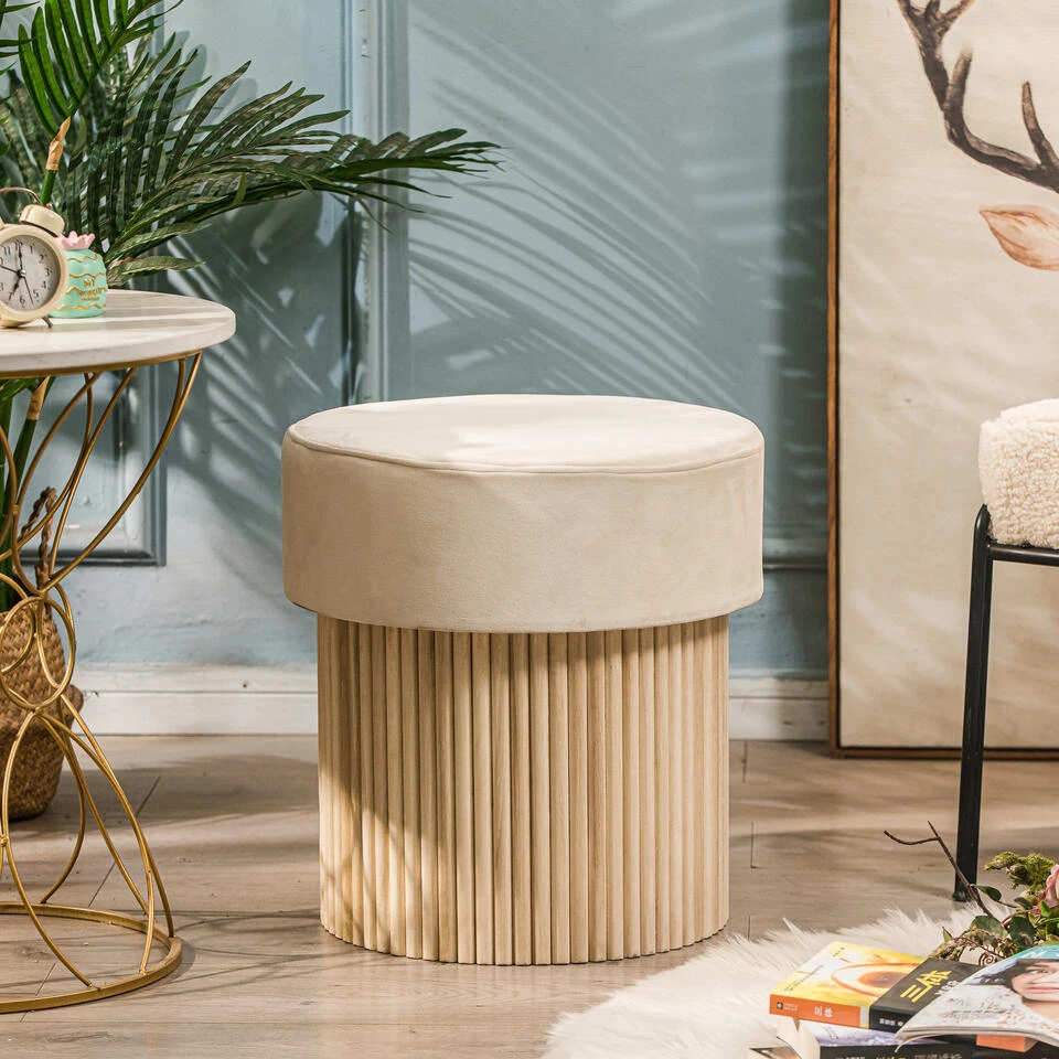 Poef En Fluwelen Beige - Afbeelding 2