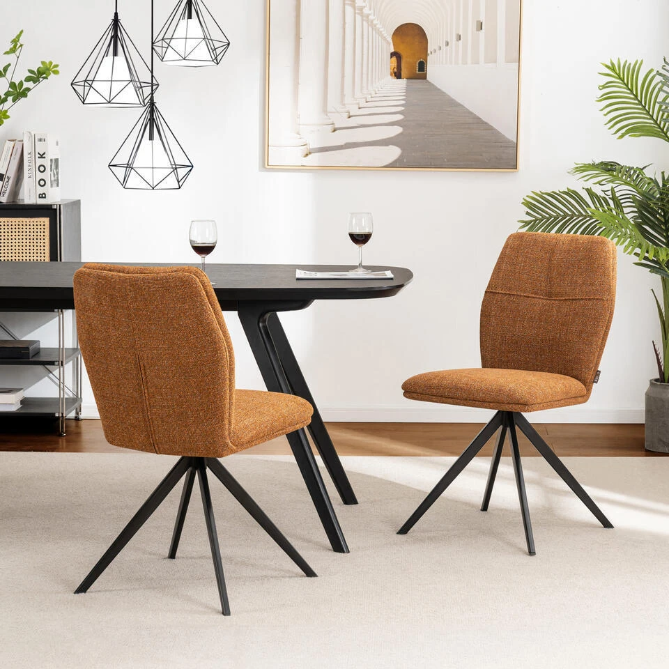 Furnihaus Eetkamerstoelen Set Van 4 - Emma - Oker Geel - Stof - Afbeelding 6