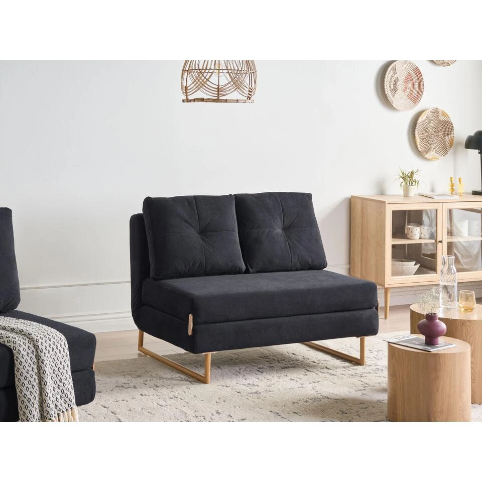 JERSLEV - 2-zits Slaapbank - Zwart - Stof - Afbeelding 2