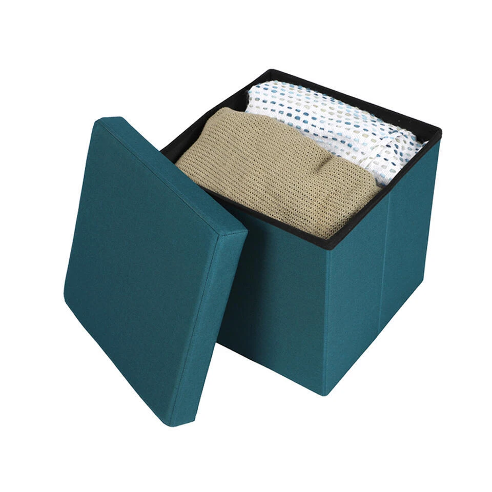 Merkloos Urban Living Poef/hocker/opbergbox - Zeeblauw - Mdf/stof - 38 X 38 Cm - Afbeelding 5
