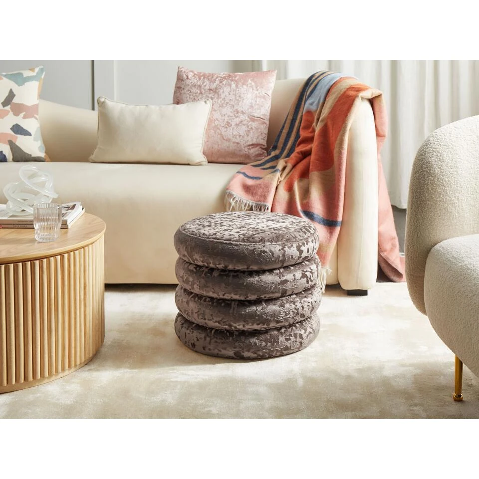 Beliani Poef BREWTON - Bruin Fluweel - Afbeelding 2