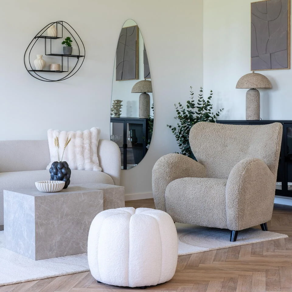 Poef Stof Off White - Zithoogte 38cm - Ø48x38cm - Paisley - Afbeelding 2