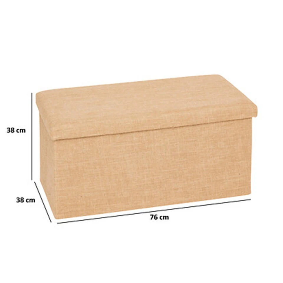 5Five Poef/hocker - Opbergbox - Beige - PU/MDF - 38 X 76 Cm - Afbeelding 3