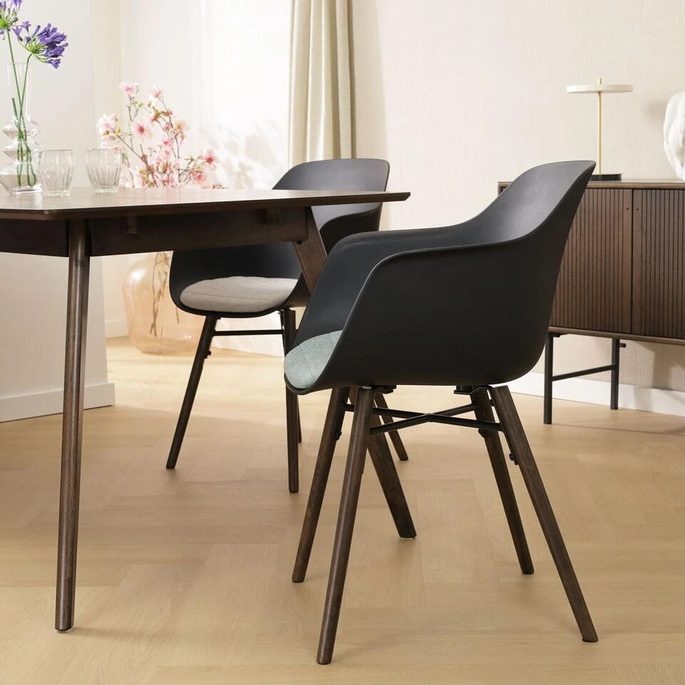 Nolon Nena-Liz Eetkamerstoel Zwart - Zacht Groen Kussen - Walnoot - Afbeelding 7