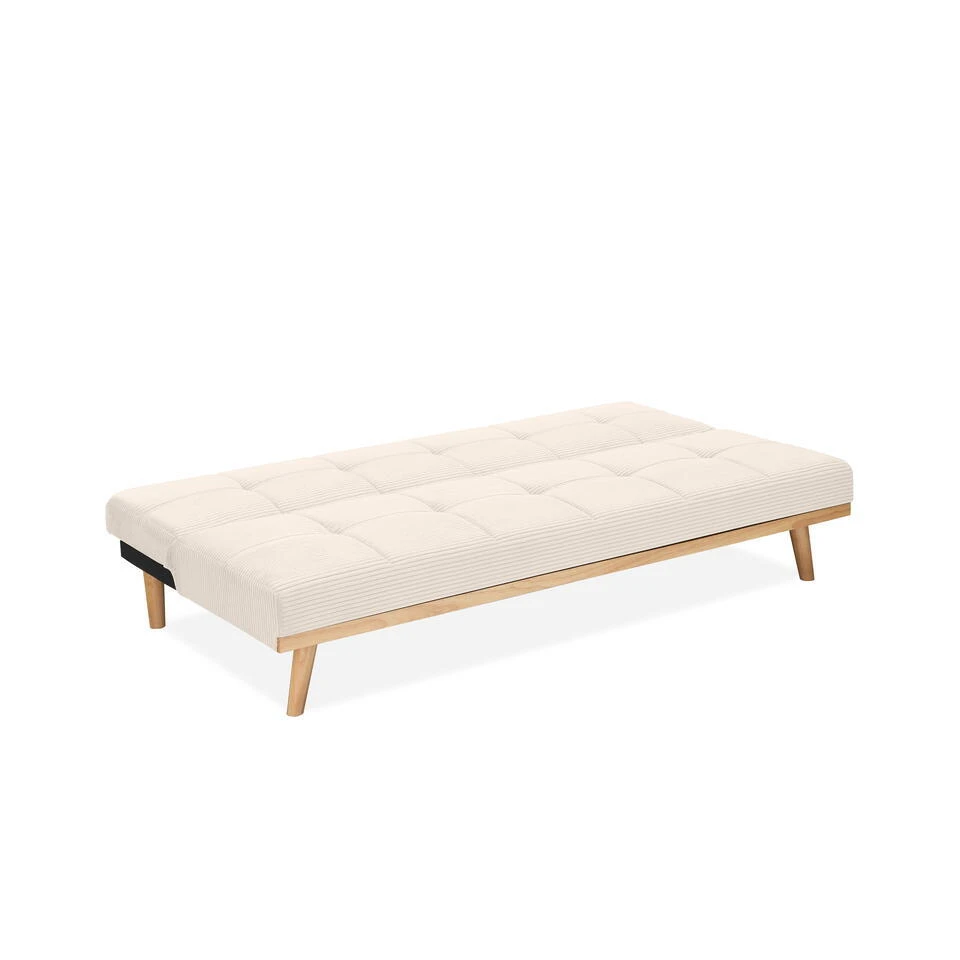 Vicky - 3-zits Slaapbank Met Houten Poten / Crèmekleurige Stof - Afbeelding 5