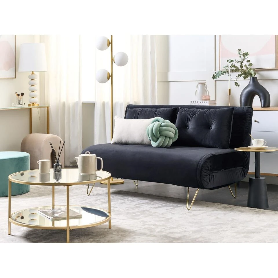 Beliani Tweezitsbank - VESTFOLD Zwart Fluweel - Afbeelding 2